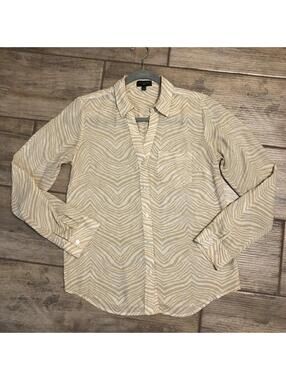 The Limited Women Shirt XS Ivory/Tan Sheer Top Preppy